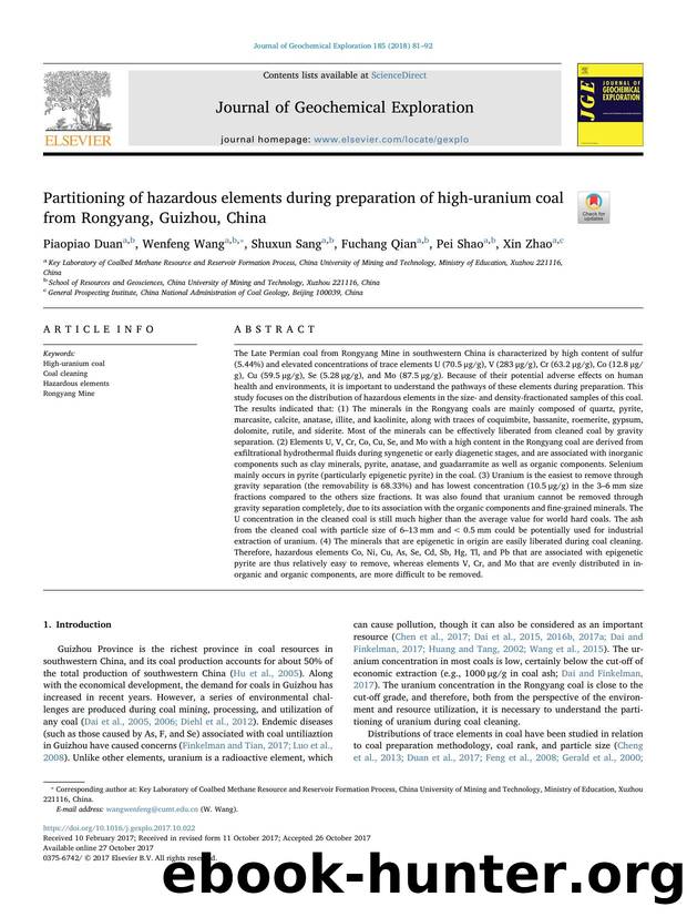 Partitioning of hazardous elements during preparation of highâuranium coal from Rongyang, Guizhou, China by Piaopiao Duan
