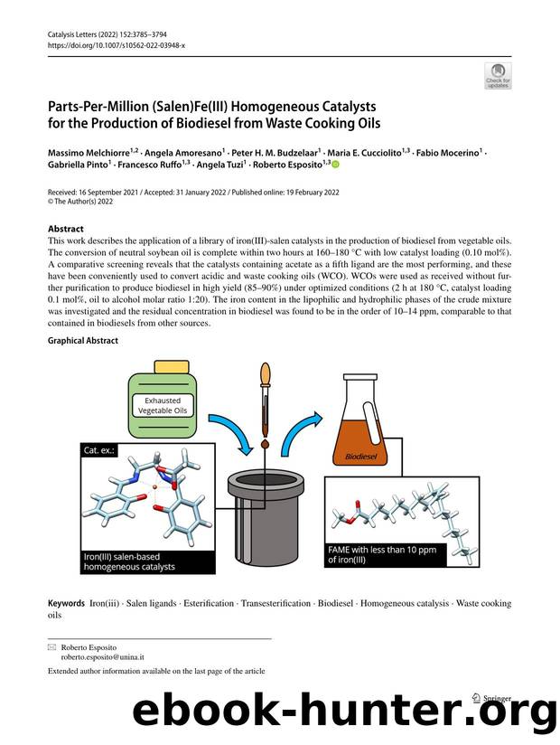 Parts-Per-Million (Salen)Fe(III) Homogeneous Catalysts for the Production of Biodiesel from Waste Cooking Oils by unknow