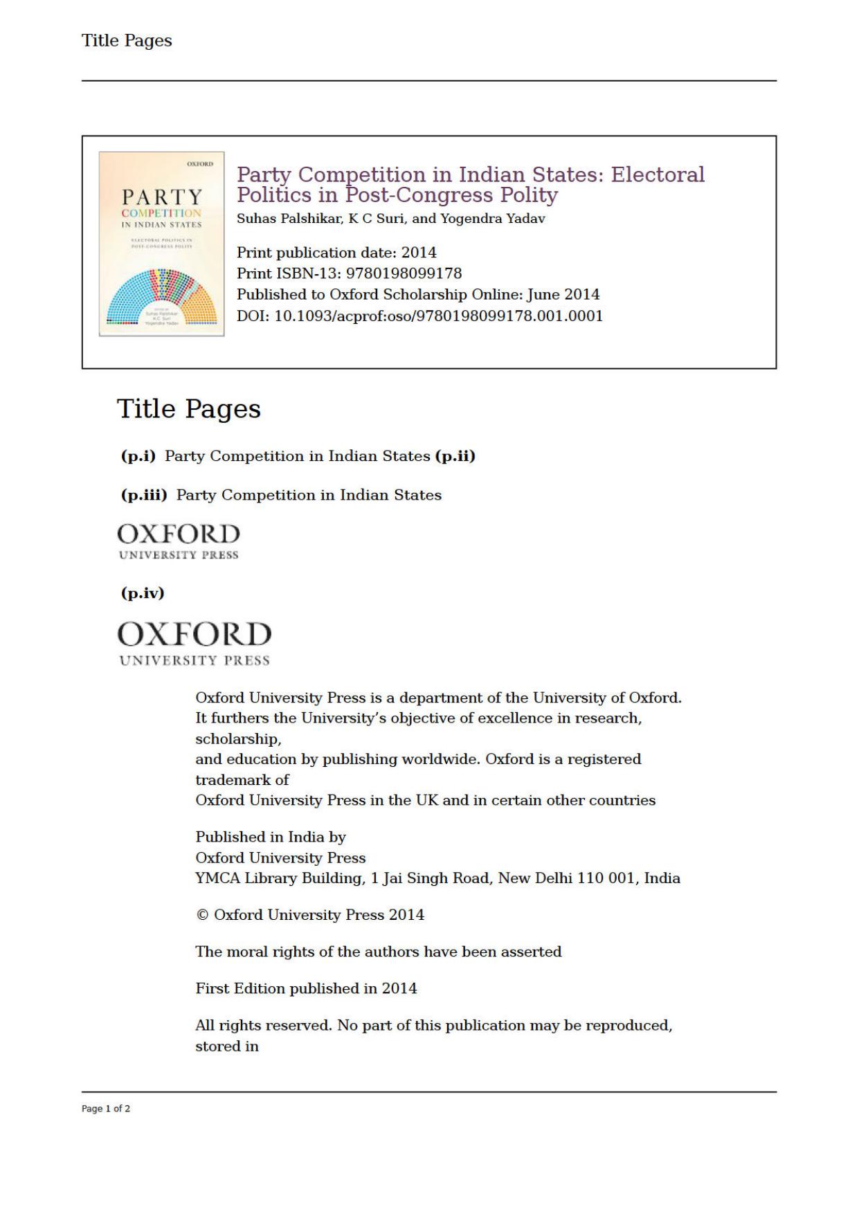 Party Competition in Indian States: Electoral Politics in Post-Congress Polity by Suhas Palshikar; K. C. Suri; Yogendra Yadav