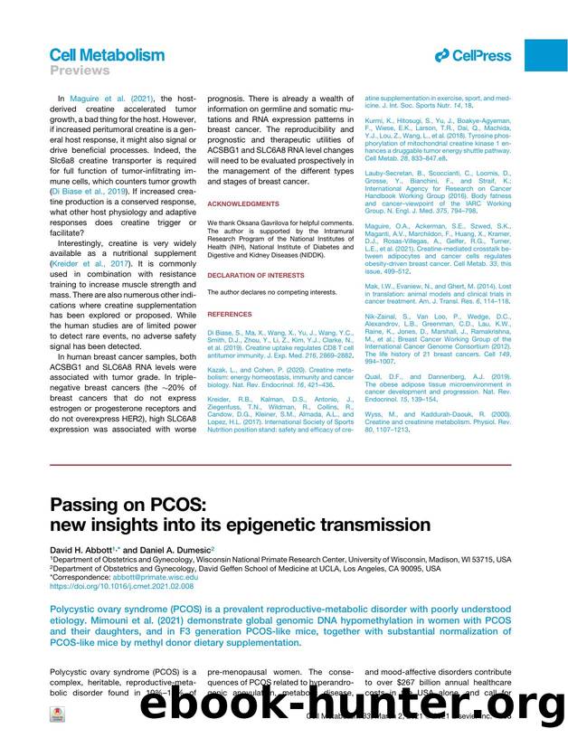 Passing on PCOS: new insights into its epigenetic transmission by David H. Abbott & Daniel A. Dumesic