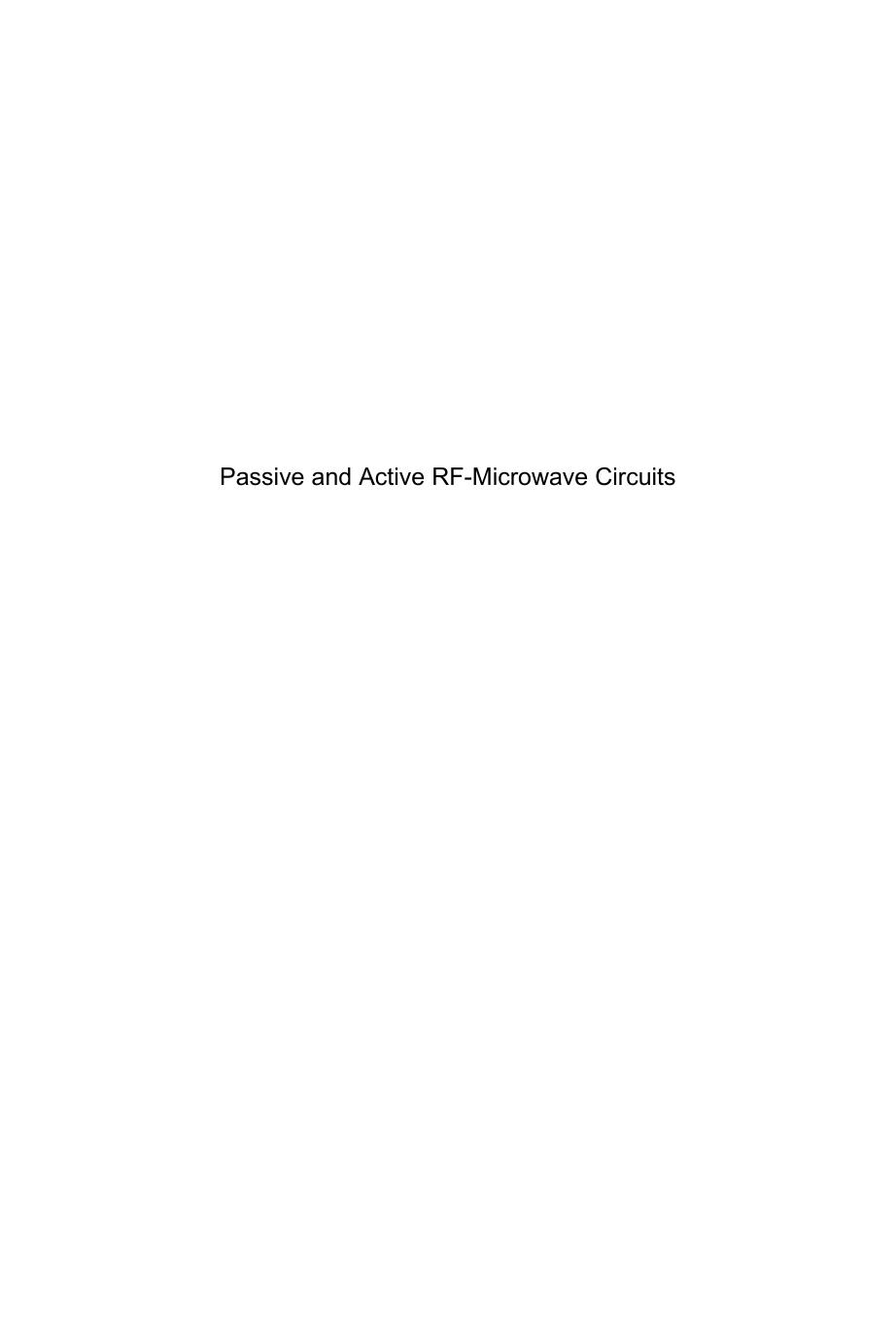 Passive & Active RF-Microwave Circuits: Course and Exercises with Solutions by Pierre Jarry Jacques N. Beneat