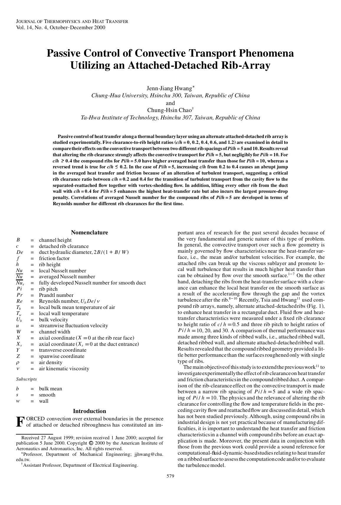 Passive Control of Convective Transport Phenomena Utilizing an Attached-Detached Rib-Array by Unknown
