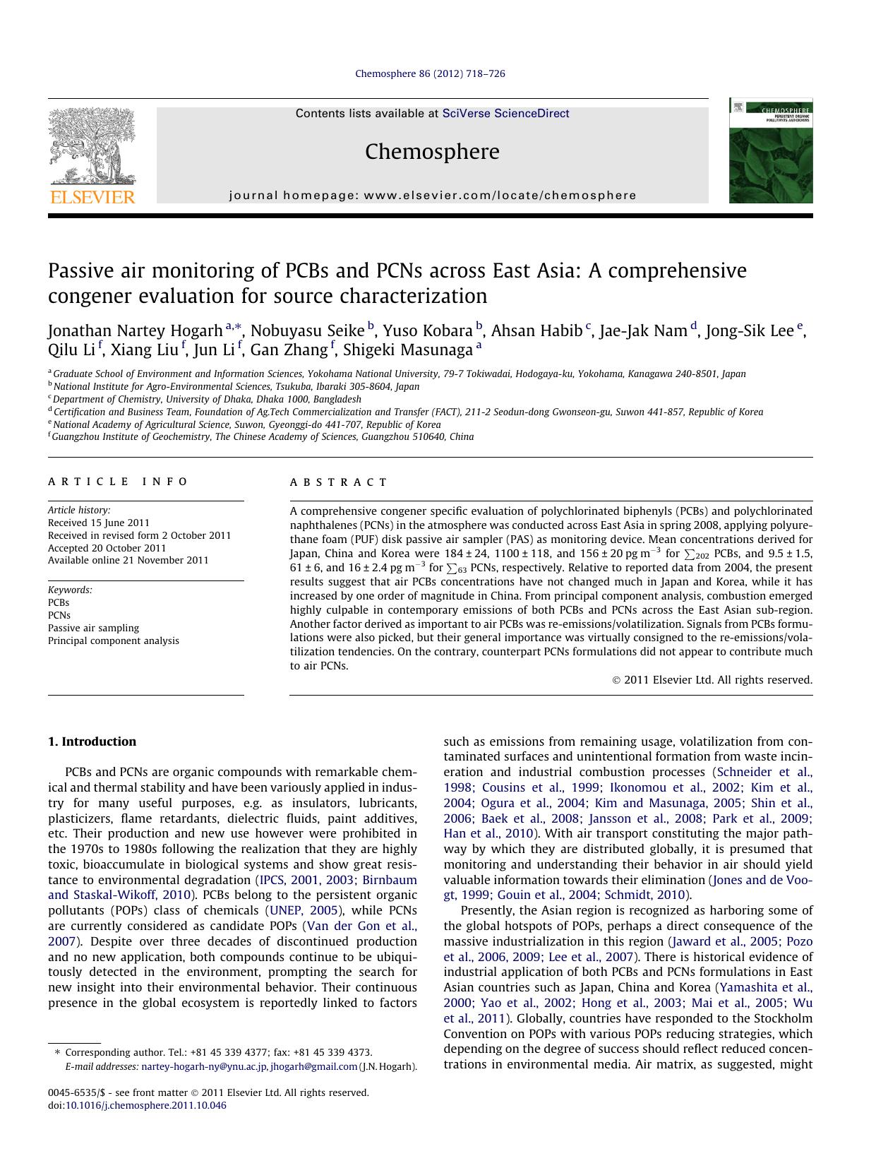 Passive air monitoring of PCBs and PCNs across East Asia: A comprehensive congener evaluation for source characterization by unknow