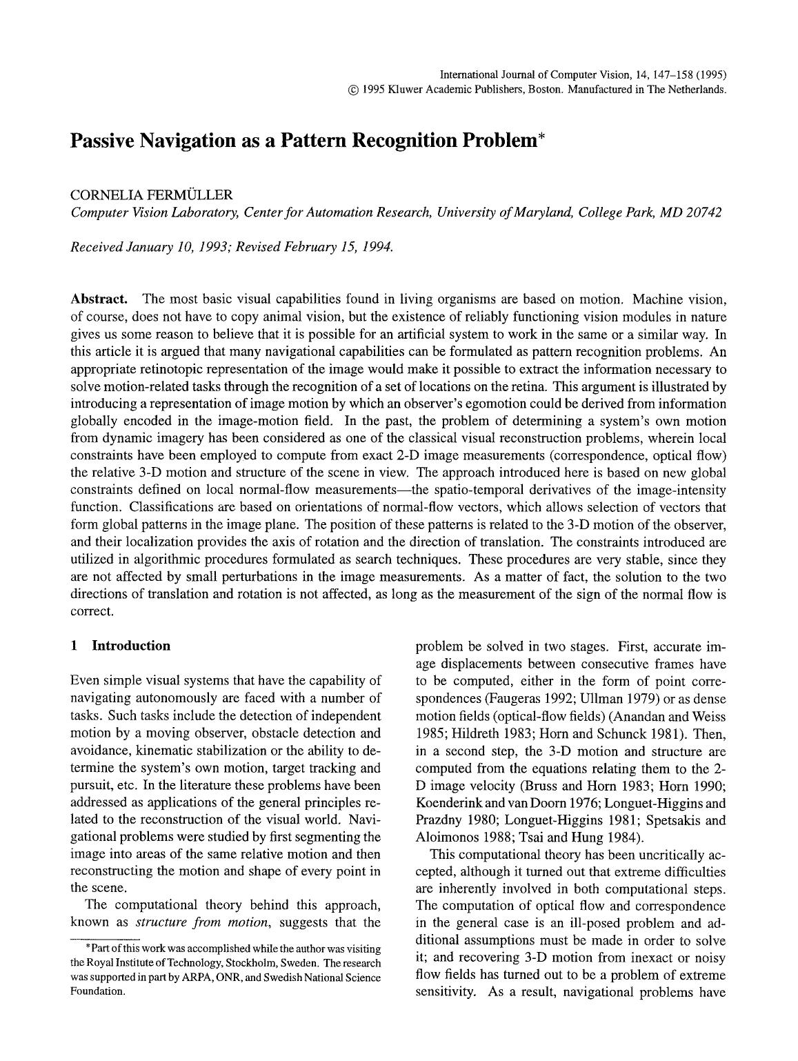 Passive navigation as a pattern recognition problem by Unknown