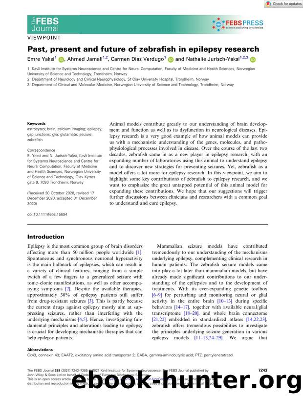 Past, present and future of zebrafish in epilepsy research by Unknown