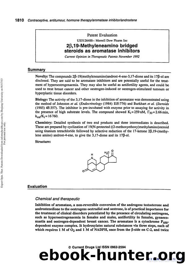 Patent Evaluation: 2Î²,19-Methyleneamino Bridged Steroids as Aromatase Inhibitors by Unknown