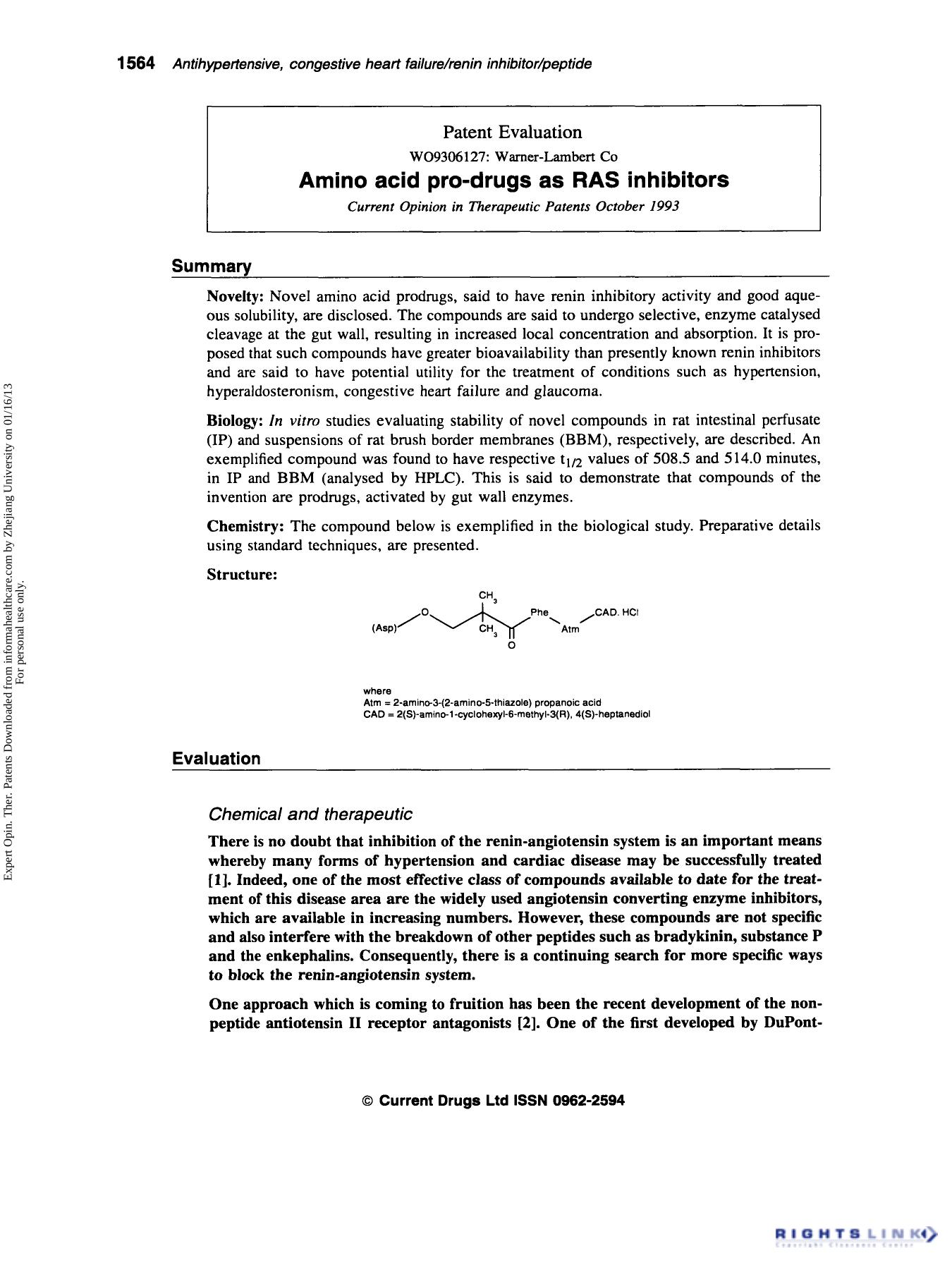 Patent Evaluation: Amino acid pro-drugs as RAS inhibitors by Unknown
