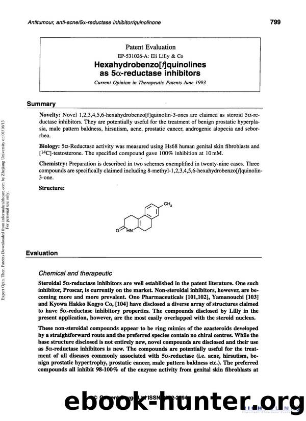 Patent Evaluation: Hexahydrobenzo[f]quinolines as 5Î±-reductase inhibitors by Unknown