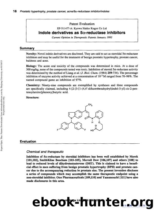 Patent Evaluation: Indole derivatives as 5Î±-reductase inhibitors by Unknown