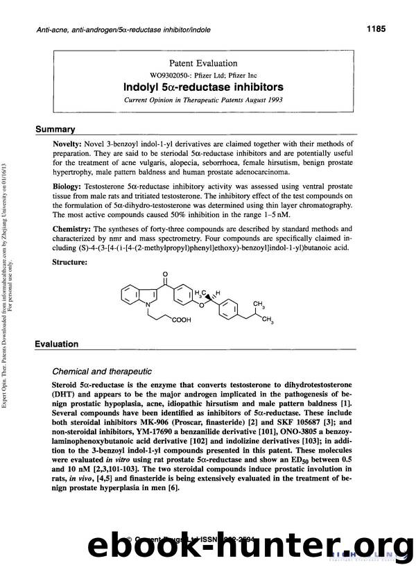 Patent Evaluation: Indolyl 5Î±-reductase inhibitors by Unknown
