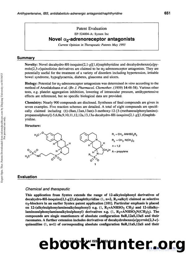 Patent Evaluation: Novel Î±2-adrenoreceptor antagonists by Unknown