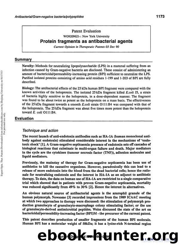 Patent Evaluation: Protein Fragments as Antibacterial Agents by Unknown