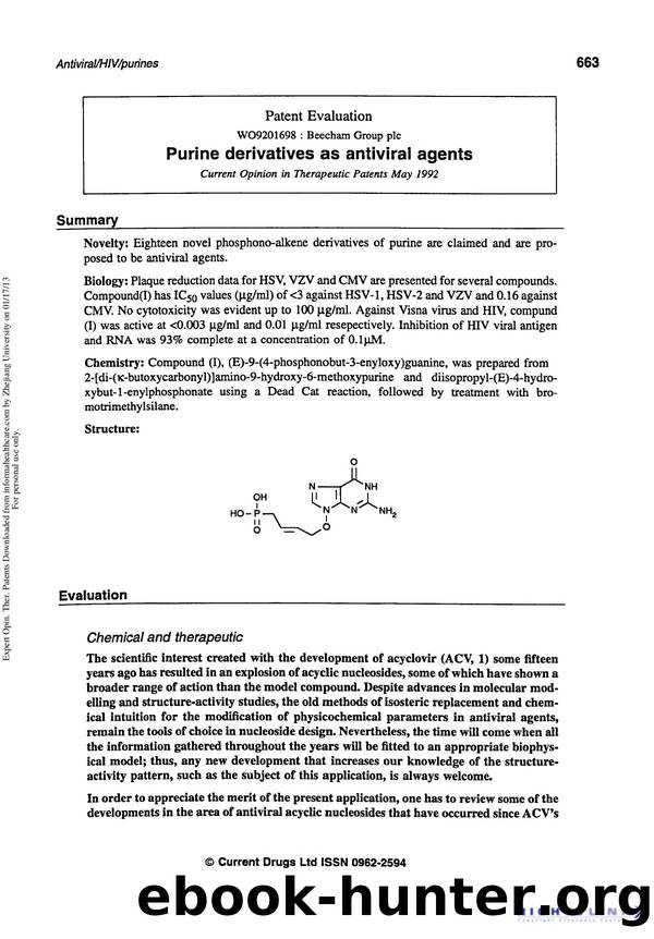 Patent Evaluation: Purine Derivatives as Antiviral Agents by Unknown