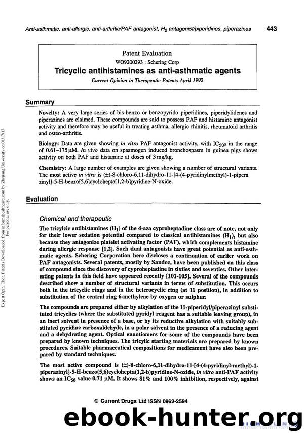 Patent Evaluation: Tricyclic Antihistamines as Anti-asthmatic Agents by Unknown