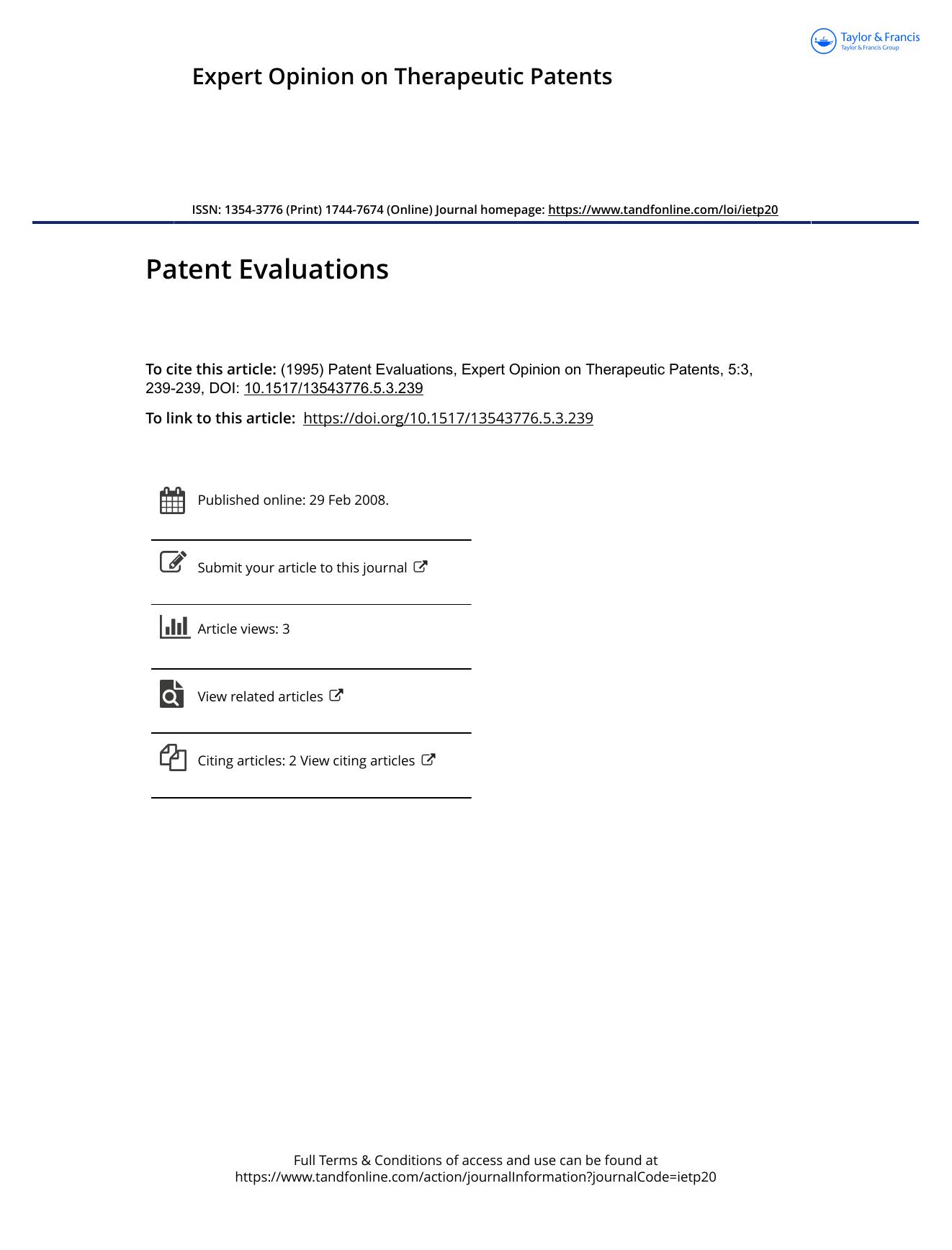 Patent Evaluations by Unknown