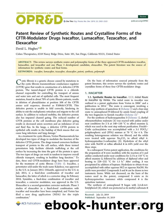 Patent Review of Synthetic Routes and Crystalline Forms of the CFTR-Modulator Drugs Ivacaftor, Lumacaftor, Tezacaftor, and Elexacaftor by David L. Hughes
