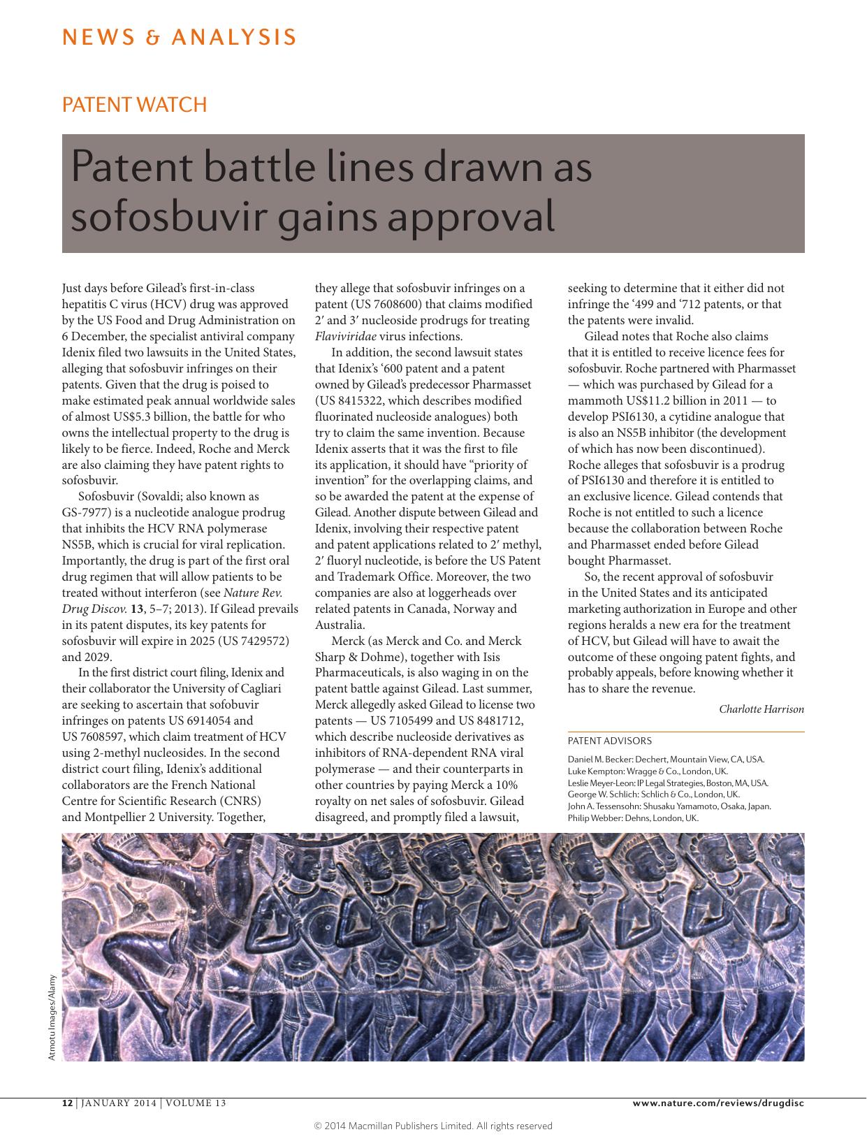Patent battle lines drawn as sofosbuvir gains approval by Charlotte Harrison