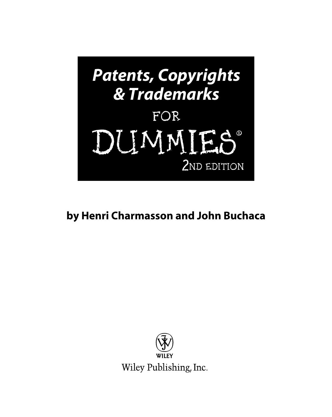 Patents, Copyrights & Trademarks for DUMmIES 2nd by Unknown