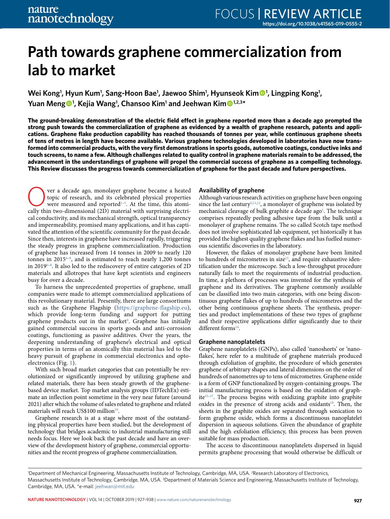 Path towards graphene commercialization from lab to market by unknow