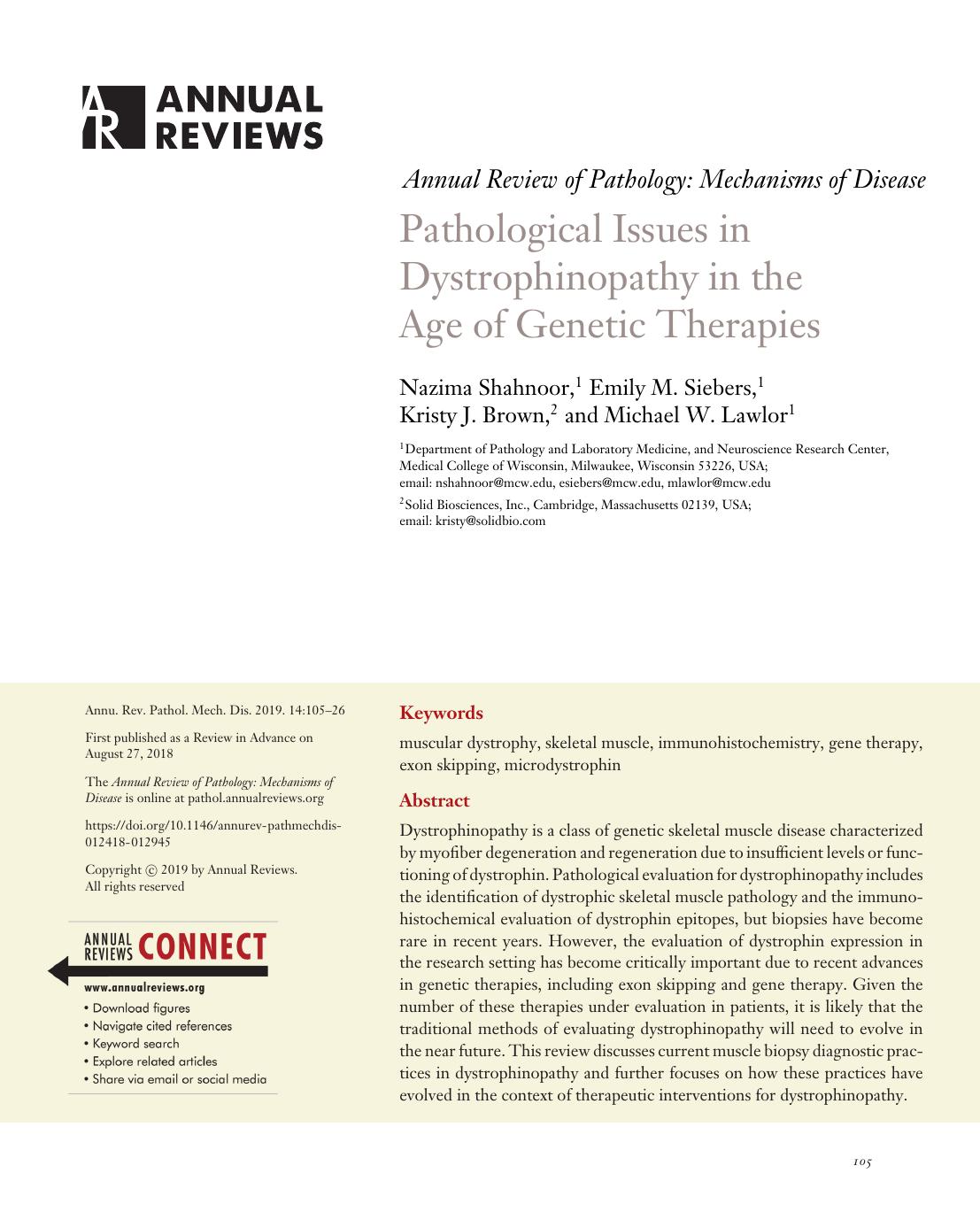 Pathological Issues in Dystrophinopathy in the Age of Genetic Therapies by Nazima Shahnoor Emily M. Siebers Kristy J. Brown Michael W. Lawlor