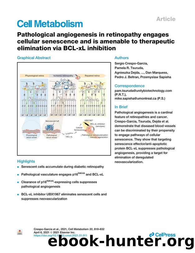 Pathological angiogenesis in retinopathy engages cellular senescence and is amenable to therapeutic elimination via BCL-xL inhibition by unknow