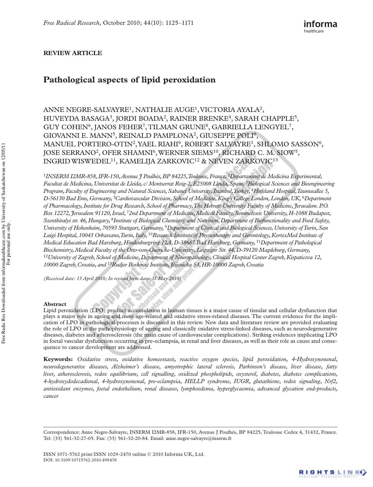 Pathological aspects of lipid peroxidation by unknow