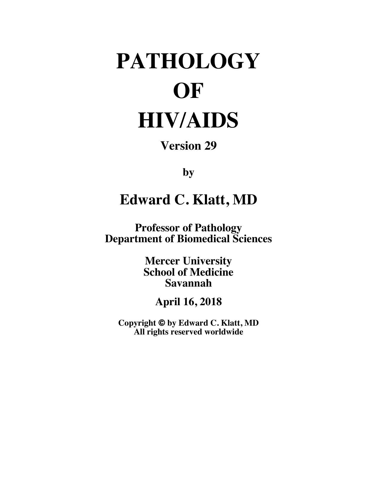 Pathology of HIV/AIDS by Edward C. Klatt MD