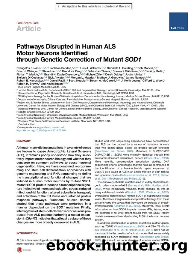 Pathways Disrupted in Human ALS Motor Neurons Identified through Genetic Correction of Mutant SOD1 by unknow
