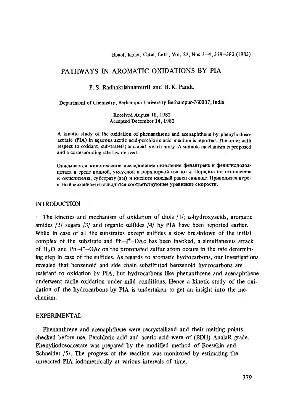 Pathways in aromatic oxidations by PIA by Unknown