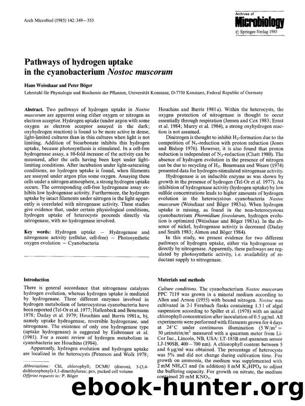 Pathways of hydrogen uptake in the cyanobacterium <Emphasis Type="Italic">Nostoc muscorum<Emphasis> by Unknown