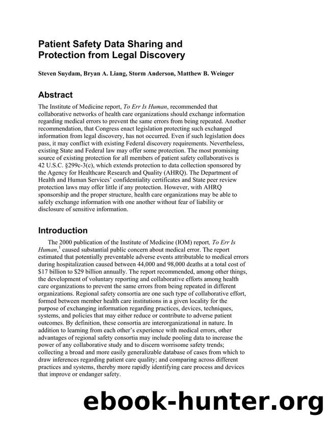 Patient Safety Data Sharing and Protection from Legal Discovery by Unknown