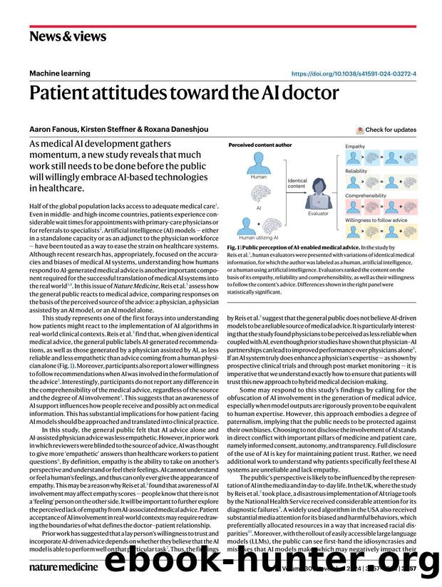 Patient attitudes toward the AI doctor by Aaron Fanous & Kirsten Steffner & Roxana Daneshjou