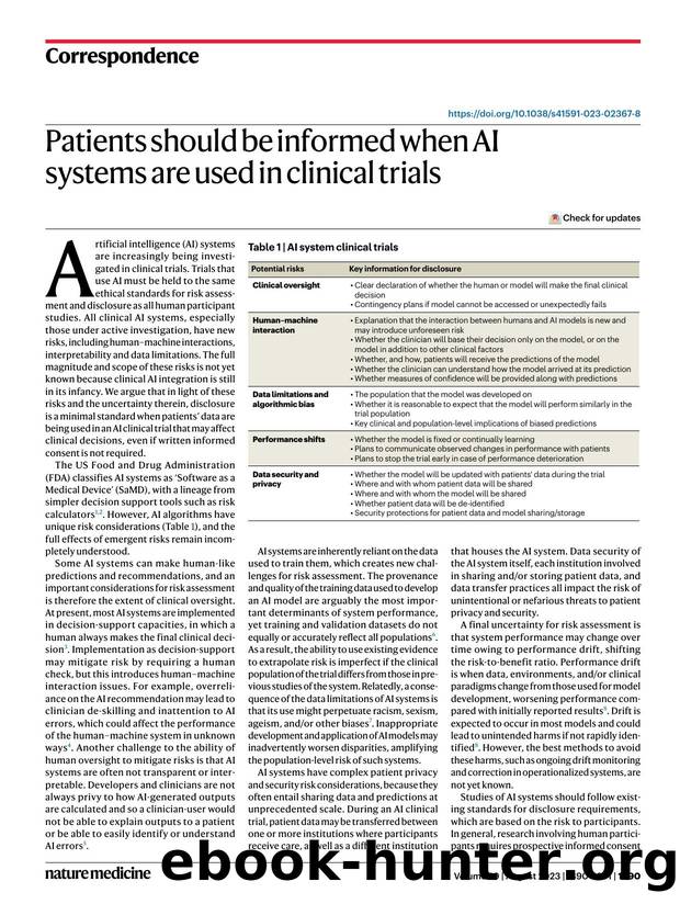 Patients should be informed when AI systems are used in clinical trials by Subha Perni & Lisa Soleymani Lehmann & Danielle S. Bitterman