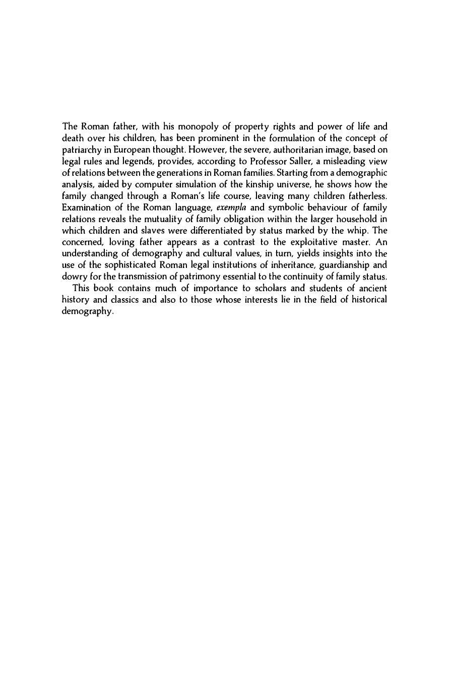 Patriarchy, Property and Death in the Roman Family by Richard P. Saller