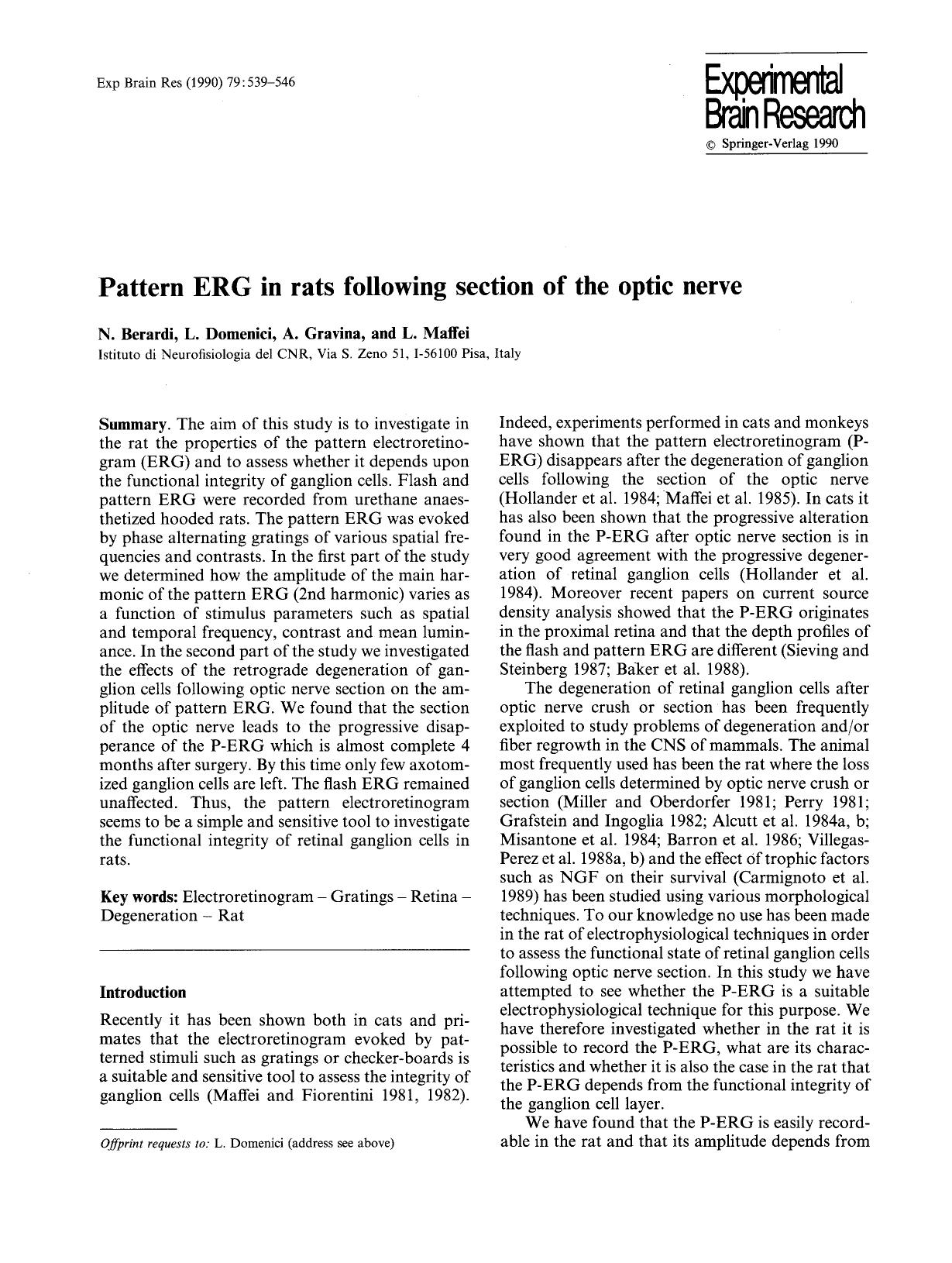 Pattern ERG in rats following section of the optic nerve by Unknown