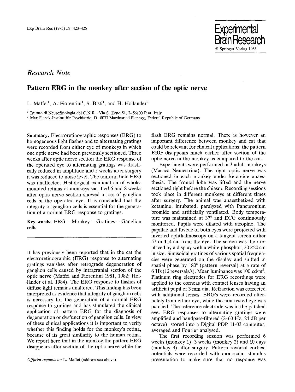 Pattern ERG in the monkey after section of the optic nerve by Unknown