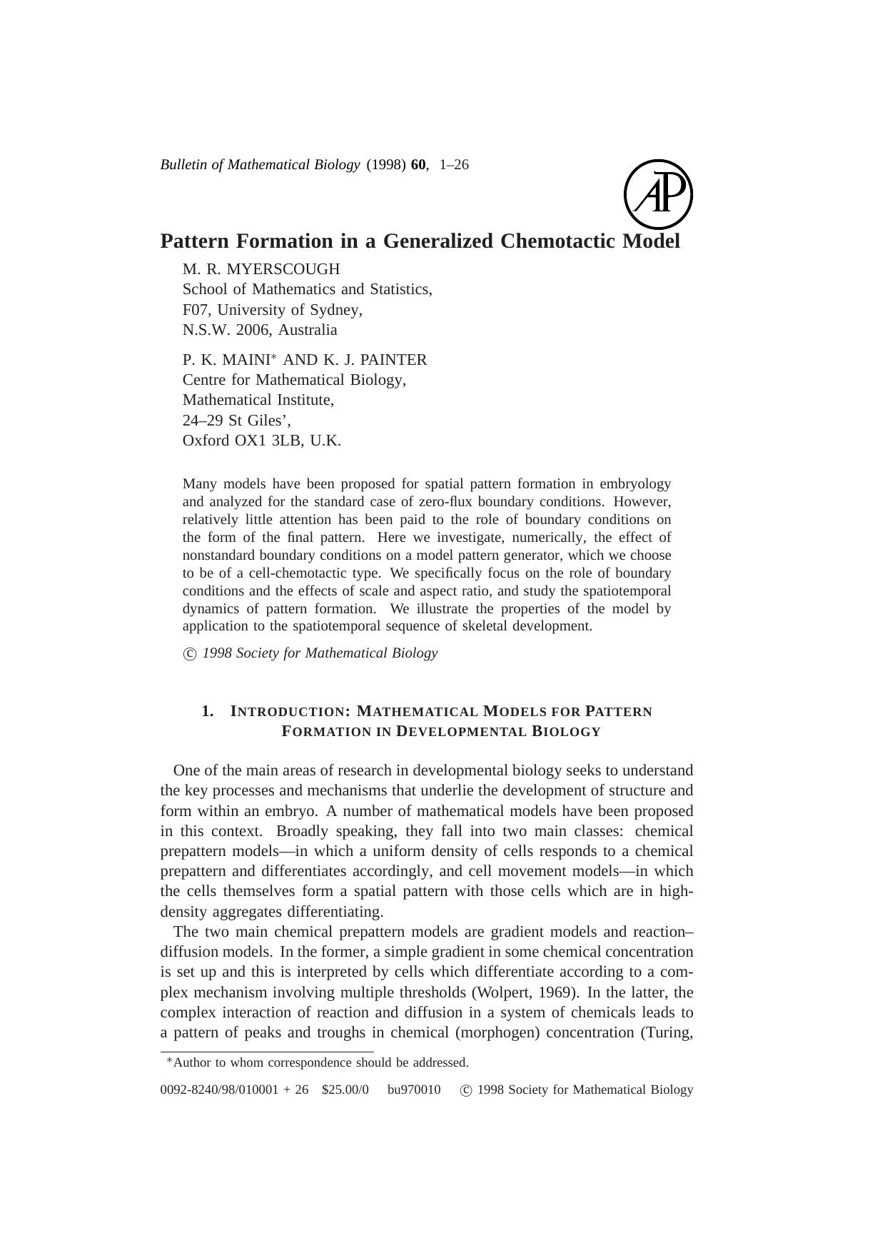 Pattern Formation in a Generalized Chemotactic Model by MYERSCOUGH M. R. et al