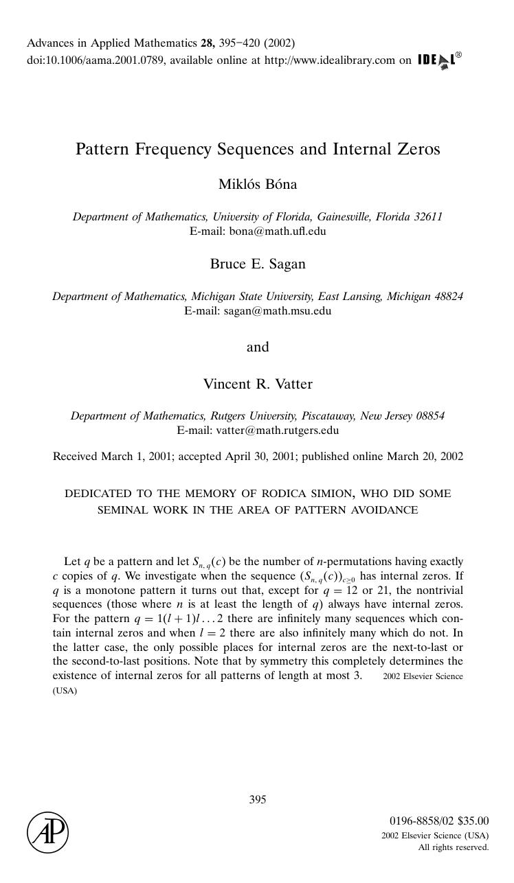 Pattern Frequency Sequences and Internal Zones by Bona M. et al