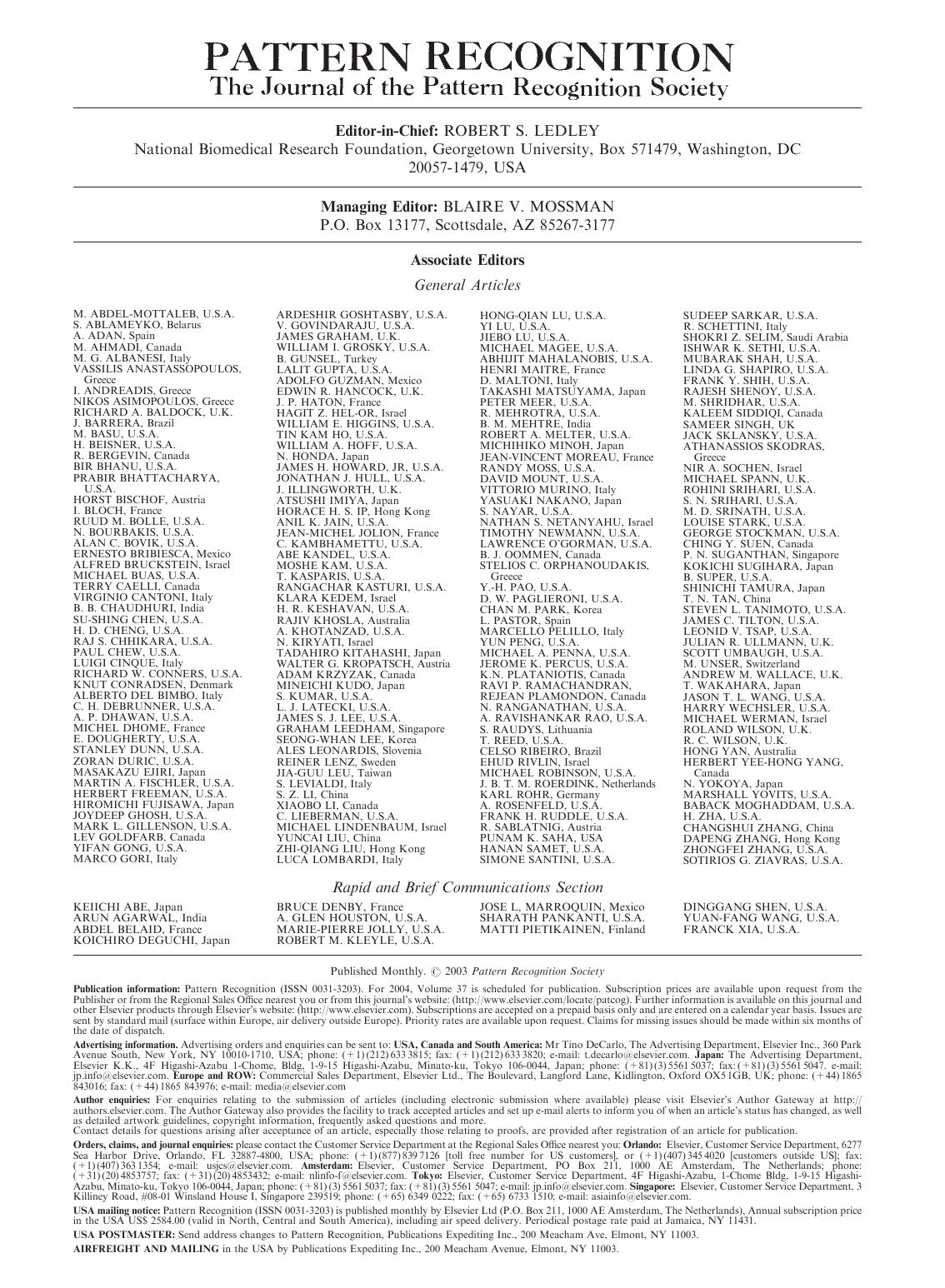Pattern Recognition, Vol. 37, no. 1 (2004) by Unknown