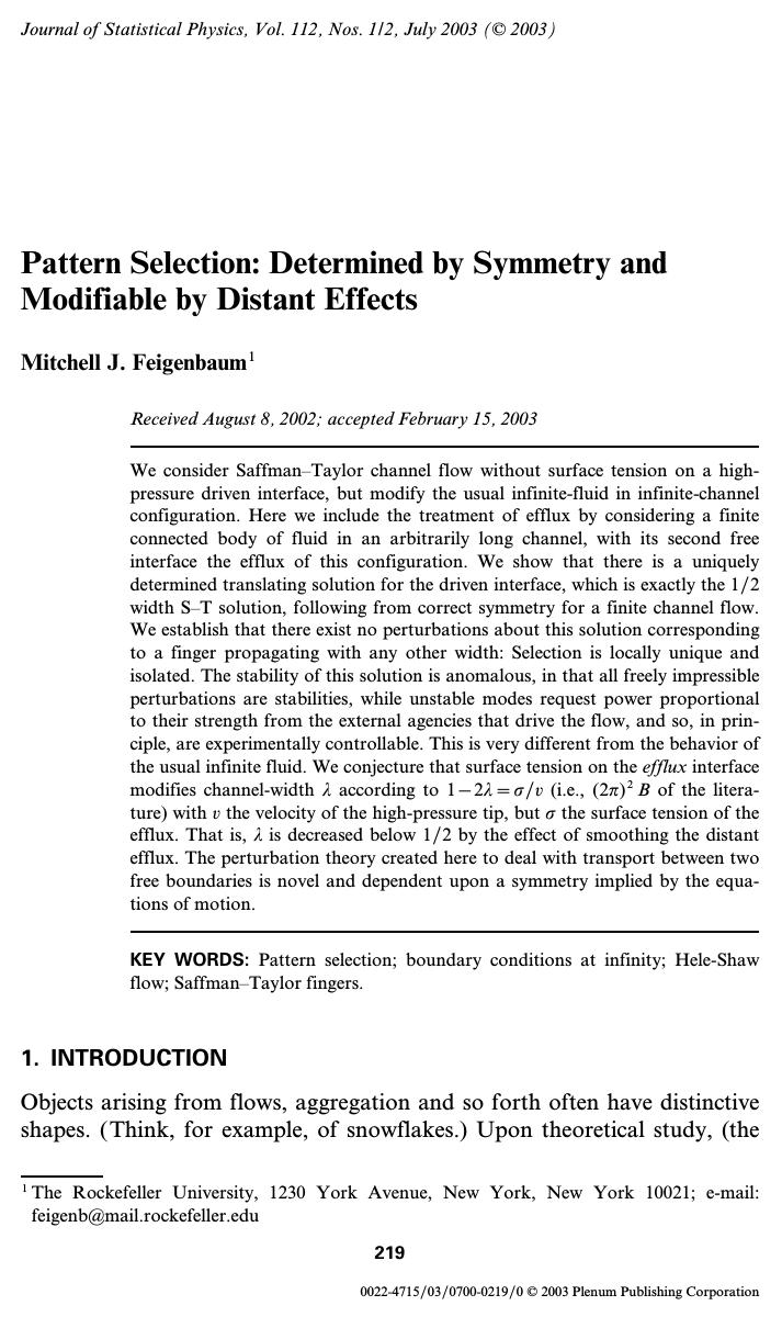 Pattern Selection: Determined by Symmetry and Modifiable by Distant Effects by Unknown