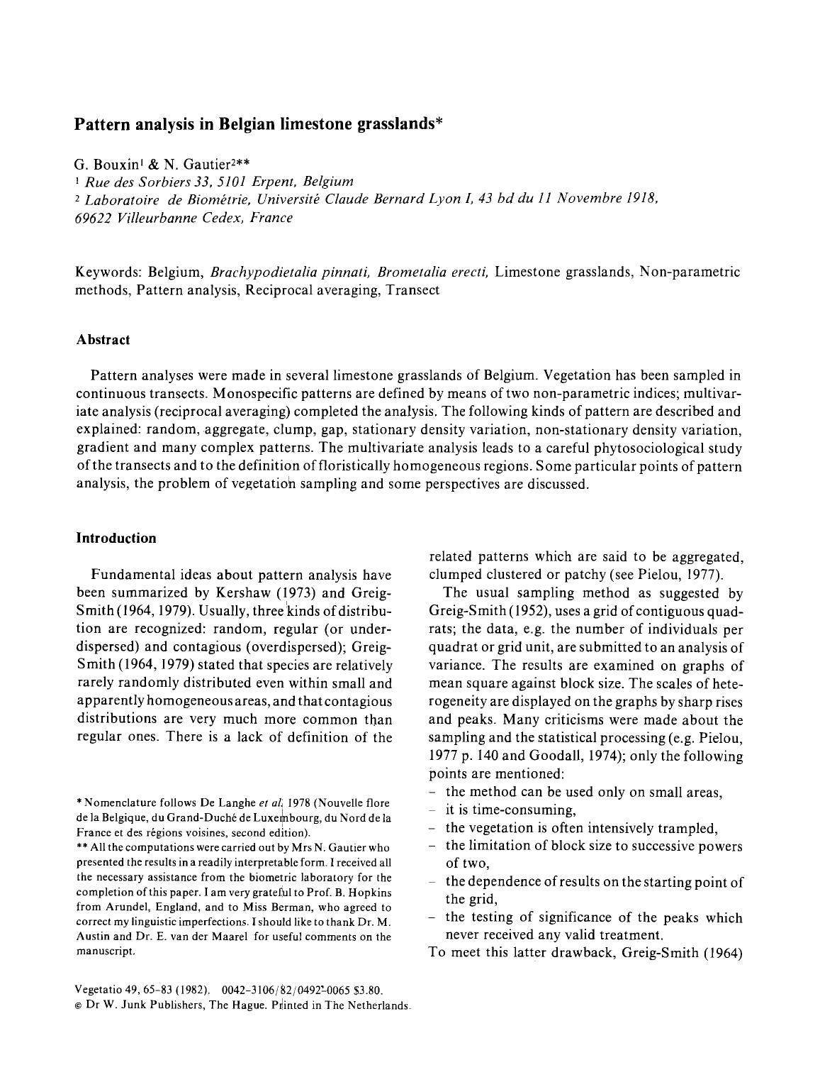 Pattern analysis in Belgian limestone grasslands by Unknown