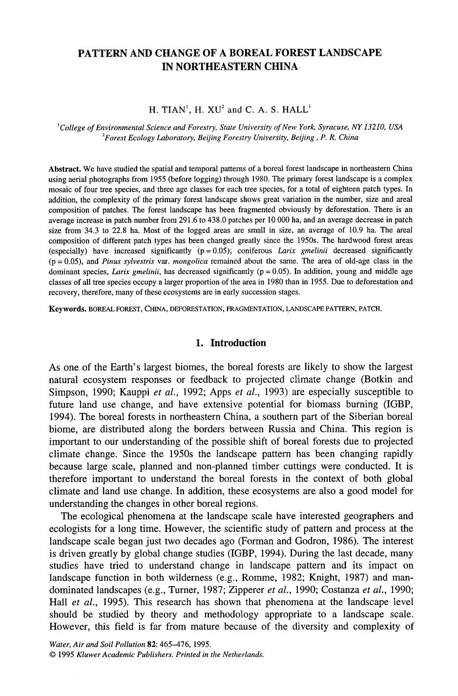 Pattern and change of a boreal forest landscape in northeastern China by Unknown