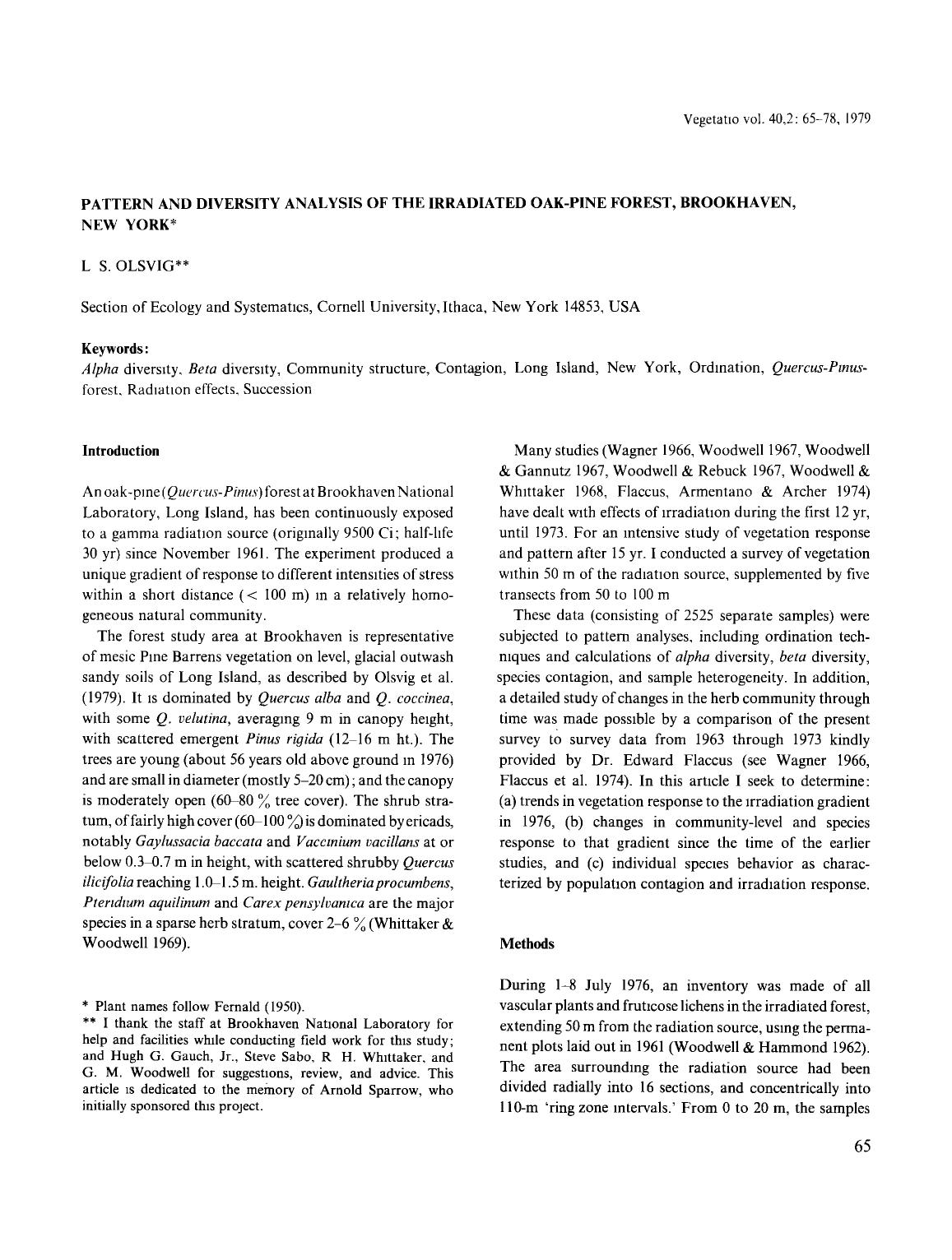 Pattern and diversity analysis of the irradiated oak-pine forest, Brookhaven, New York by Unknown