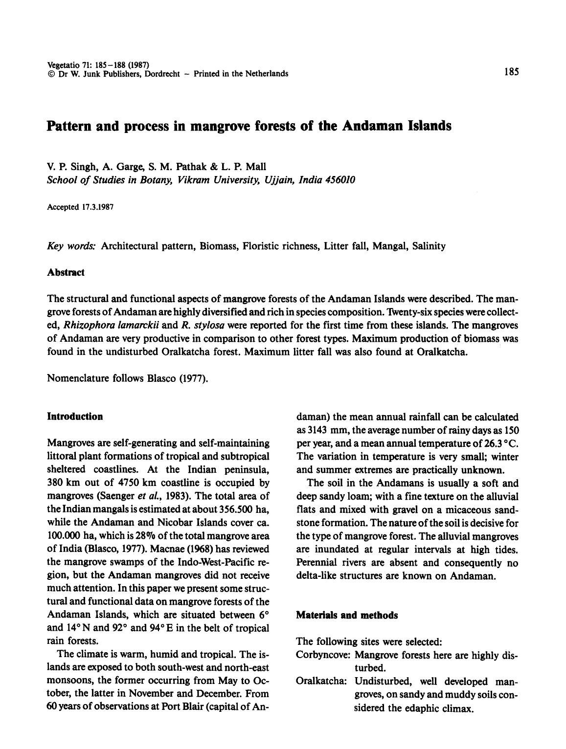 Pattern and process in mangrove forests of the Andaman Islands by Unknown