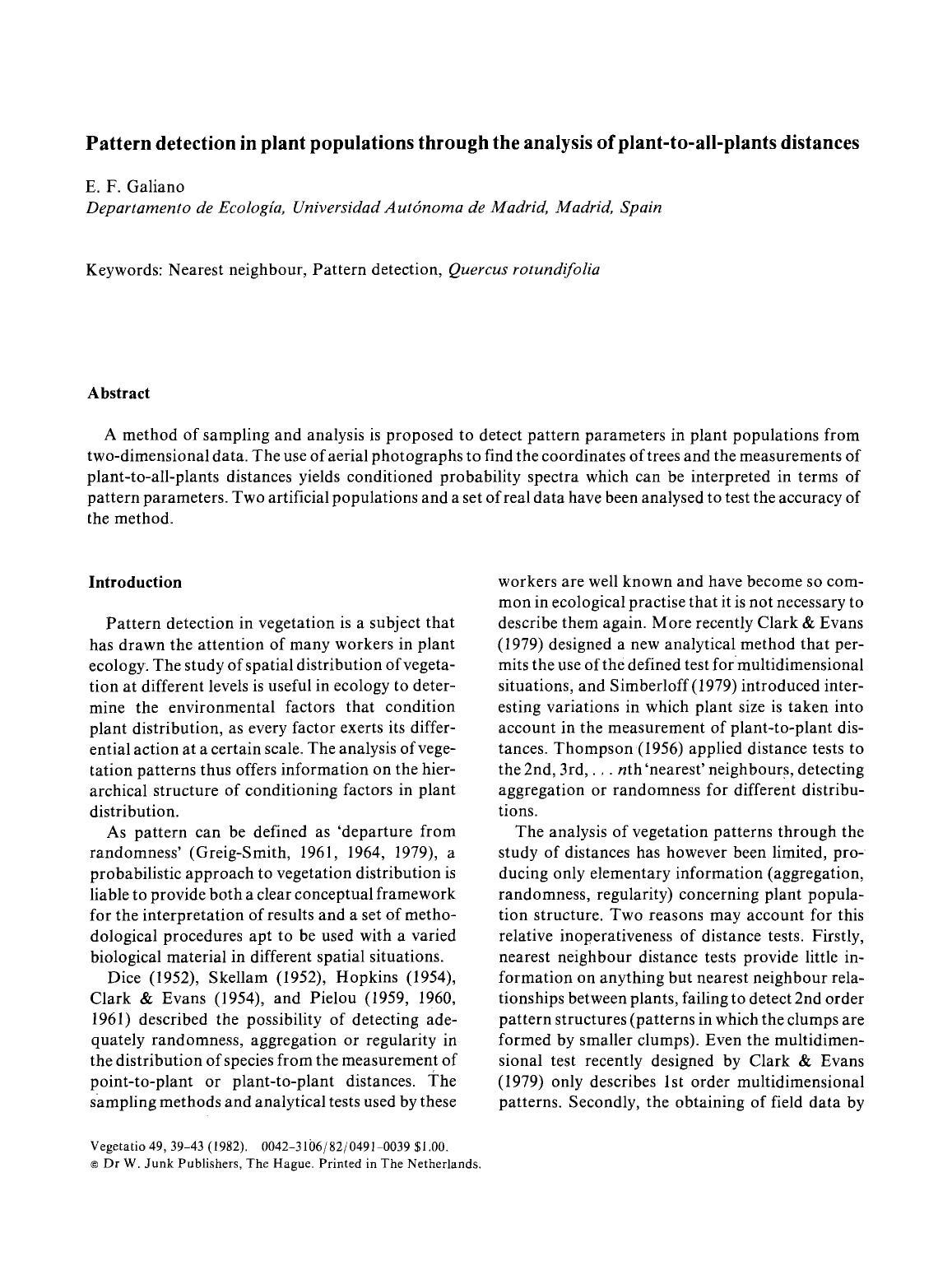Pattern detection in plant populations through the analysis of plant-to-all-plants distances by Unknown