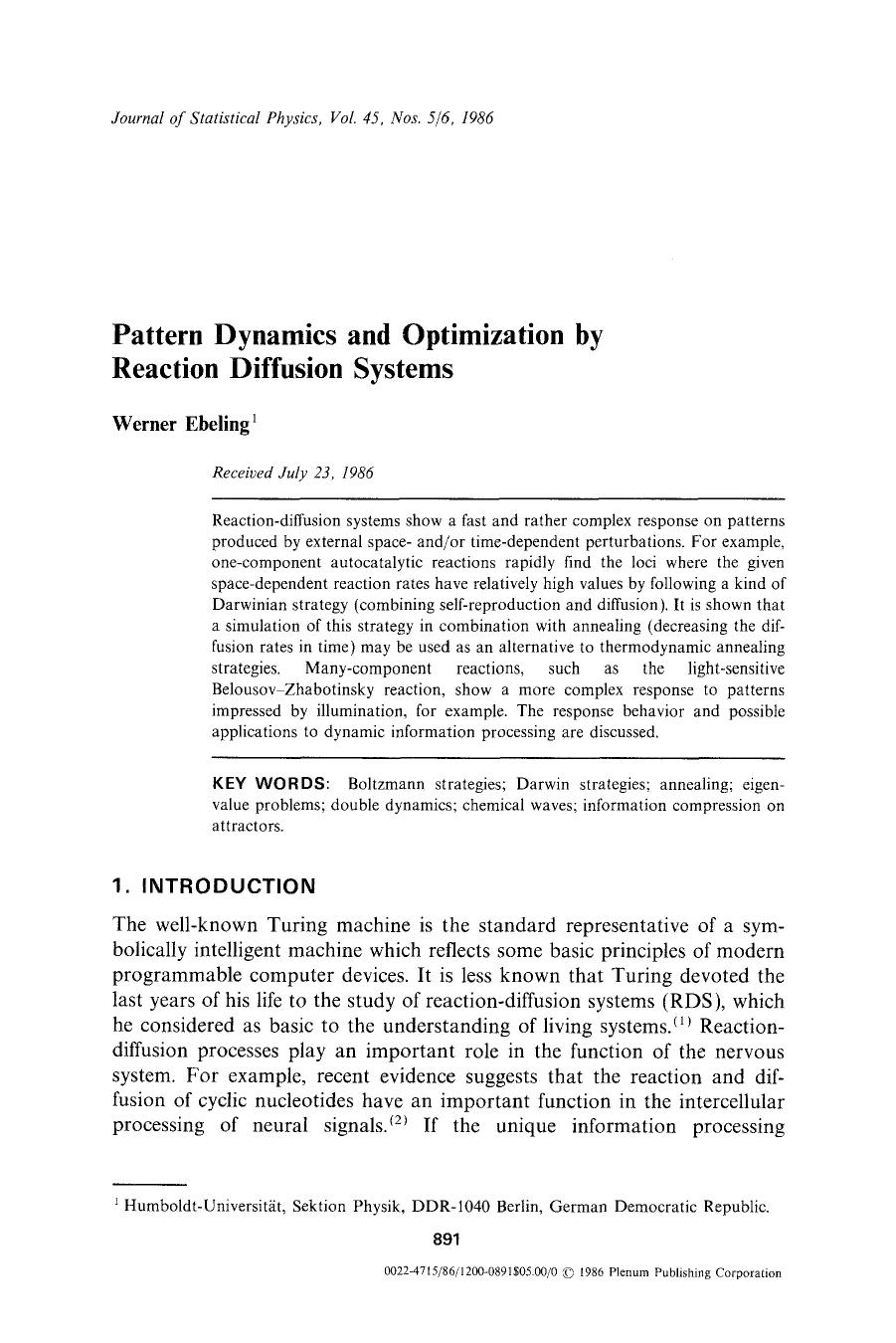 Pattern dynamics and optimization by reaction diffusion systems by Unknown