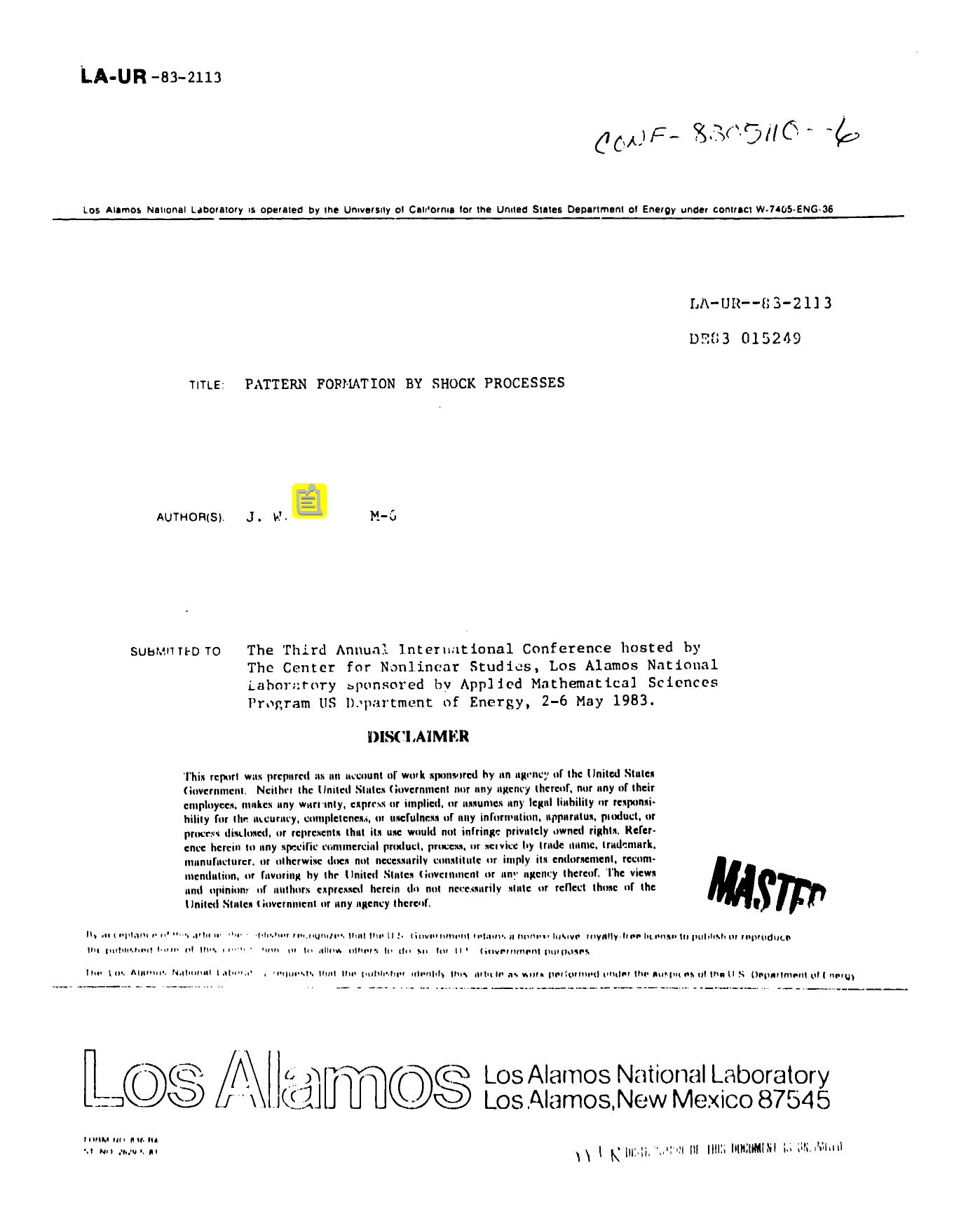 Pattern formation by shock processes None by LANL Research Library LWW Project