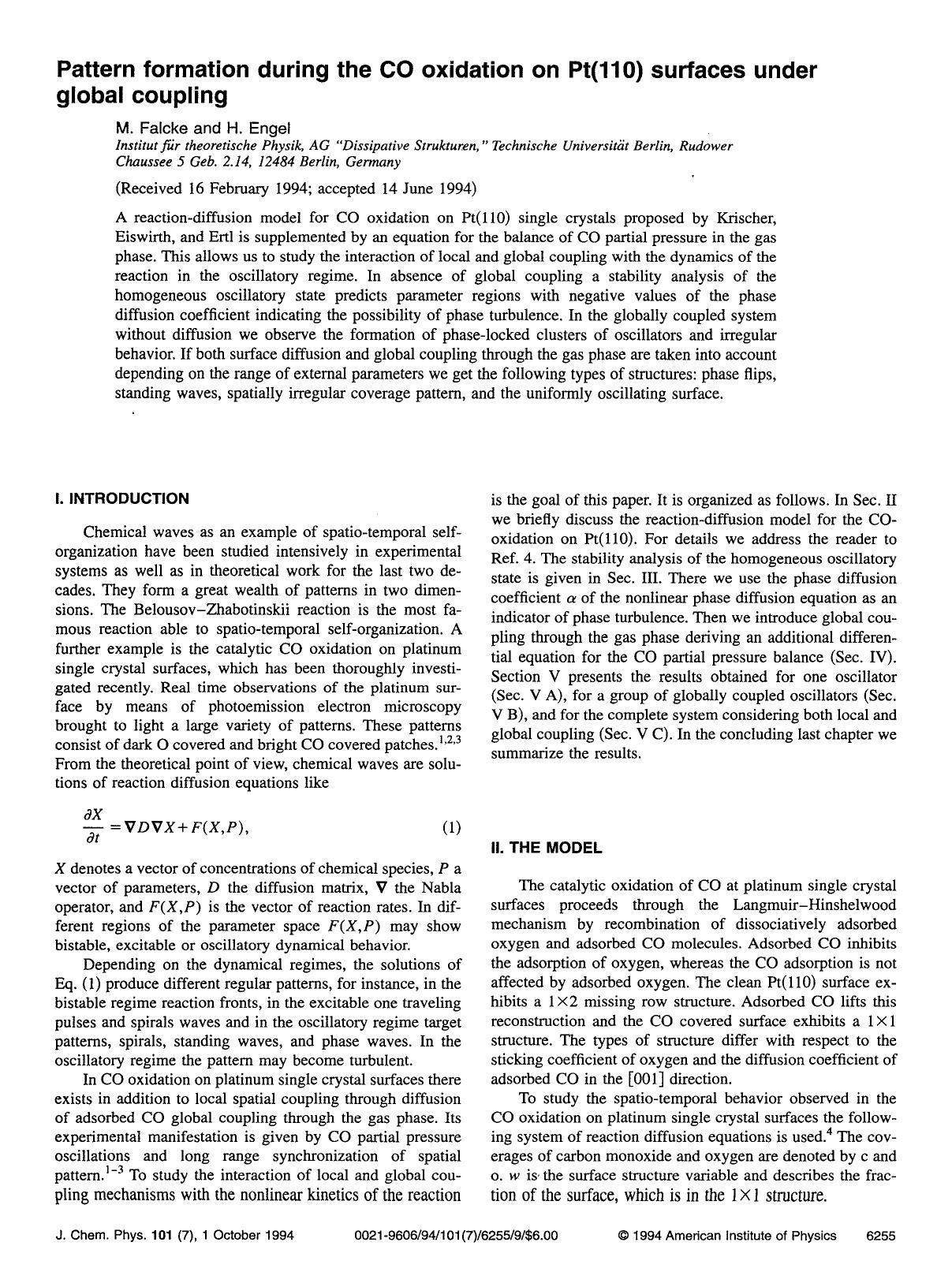 Pattern formation during the CO oxidation on Pt(110) surfaces under global coupling by M. Falcke; H. Engel