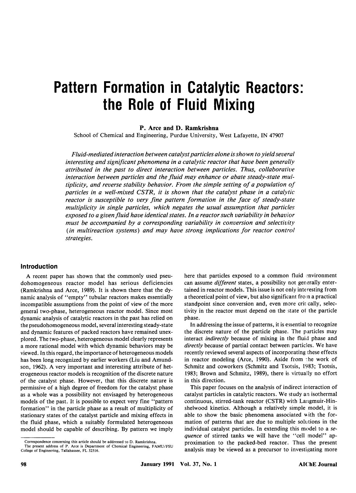 Pattern formation in catalytic reactors: The role of fluid mixing by Unknown