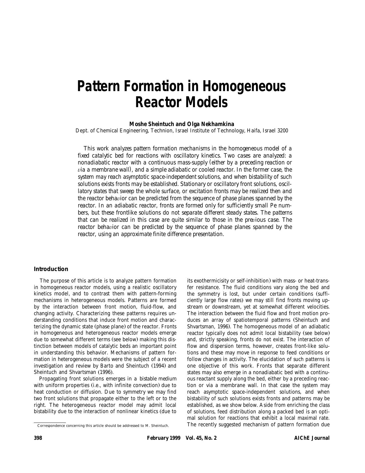 Pattern formation in homogeneous reactor models by ?